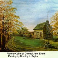 Painting of Colonel John Evans' cabin. 